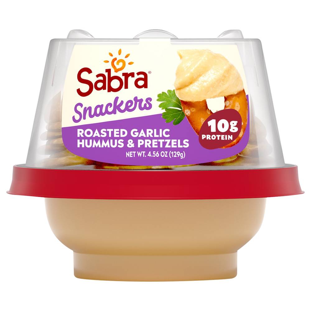 Sabra Plant Based Snackers Hummus and Pretzels, Roasted Garlic (4.56 oz)