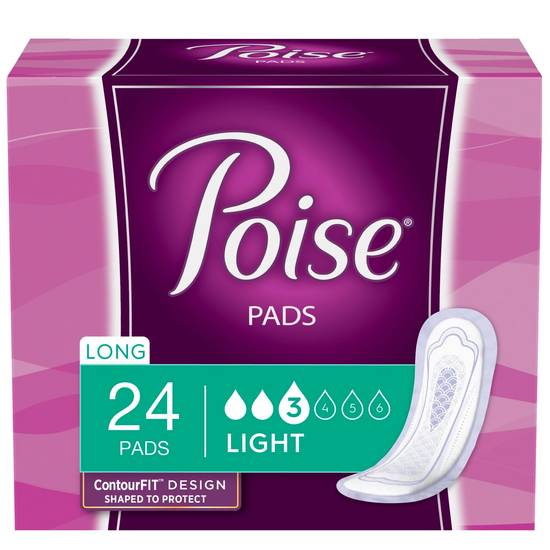 Poise Ultra Thin Long Length Pads, Light Absorbancy, 24 CT 