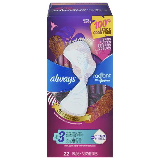 Always Size 3 Clean Scent Extra Heavy Flow Light Flexi-Wings Pads (22ct)
