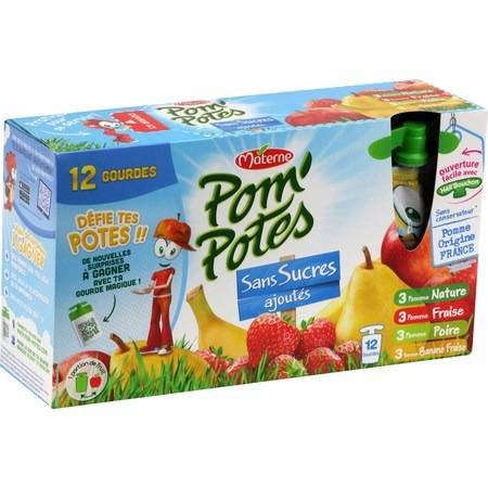 Compotes en gourde assortiment s/sucres ajoutés POM'POTES - les 12 gourdes de 90 g
