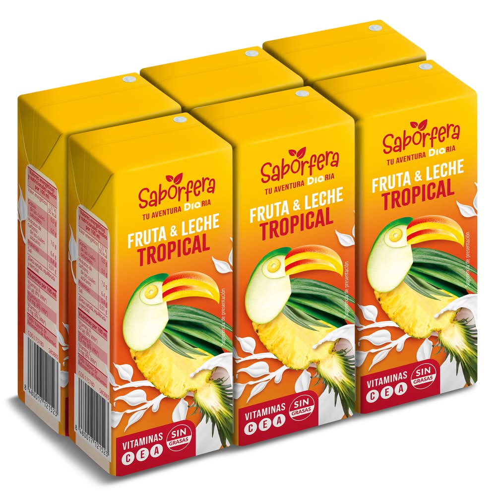 Bebida De Zumo De Frutas Con Leche Tropical Saborfera De Dia Brik 6 X 200 Ml