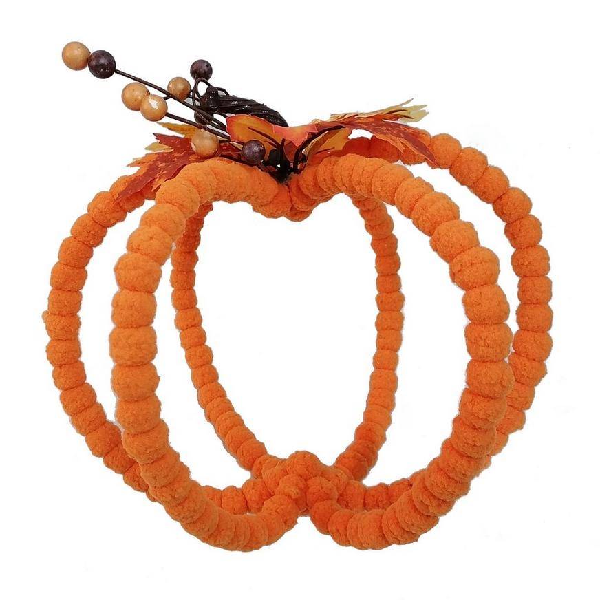 Soft Orange Beaded Pumpkin Decoration, 12in x 8.7in