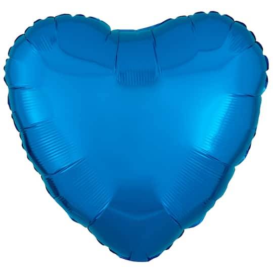 Inflated Heart Foil Balloon, 17in, Blue