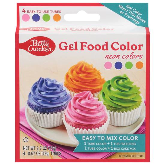 Betty Crocker Gel Food Neon Colors Tubes (4 ct) (pink-blue-green-orange)