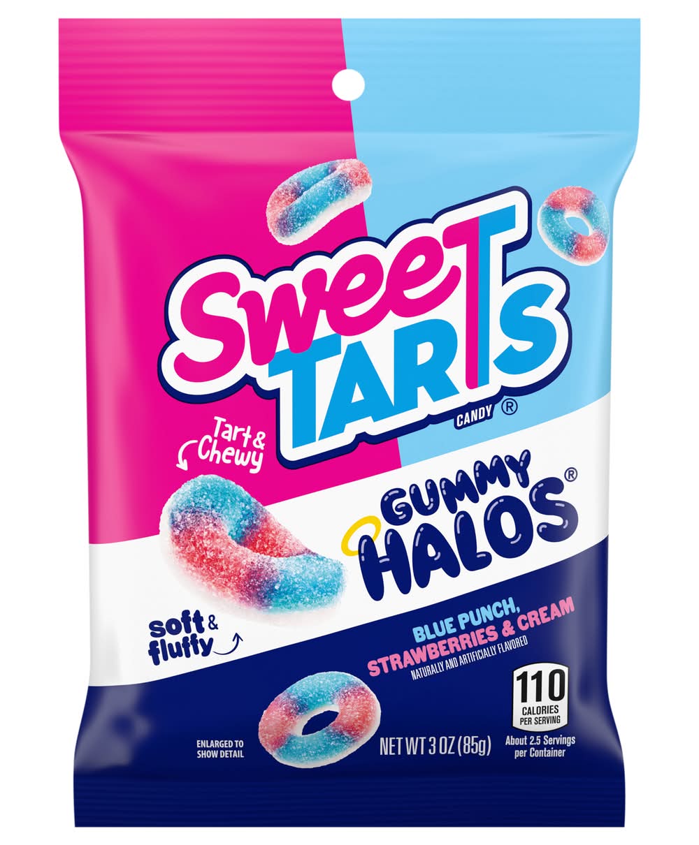 SweeTARTS Gummy Halos Candies Package, Blue Punch, Strawberries & Cream (3 oz)