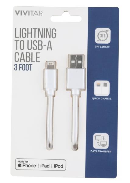 Vivitar Lightning To USB-A Cable, 3', White, NIL1003