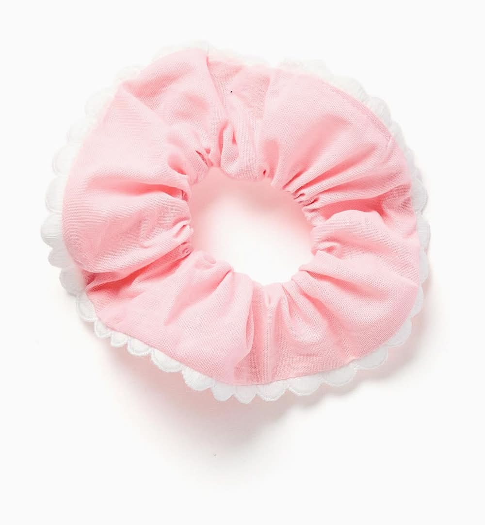 Scrunchie De Algodão Com Borda Recortada Para Menina, Rosa/Branco (Multicolor - Único)