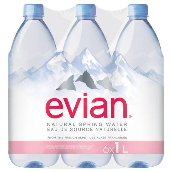 Evian Natural Spring Water (6 ct, 1 L)