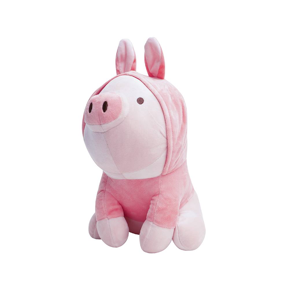 Miniso · Peluche de cerdito sentado con capucha de conejo