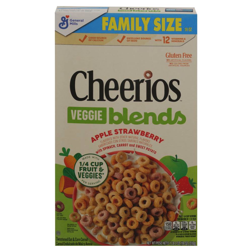 Cheerios Veggie Blends Breakfast Cereal, Apple Strawberry Flavored, Made With Fruits and Veggies