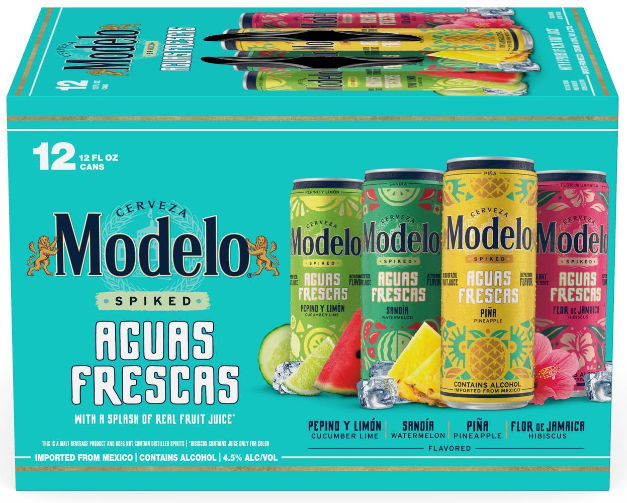 Modelo Spiked Aguas Frescas Variety pack, Assorted (12X12 Fl oz) (4.5% ABV)