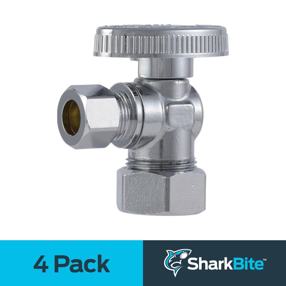 SharkBite 1/2-in Compression x 3/8-in OD Compression Brass Quarter Turn Stop Angle Valve (4-Pack) | COMPA1238Z4