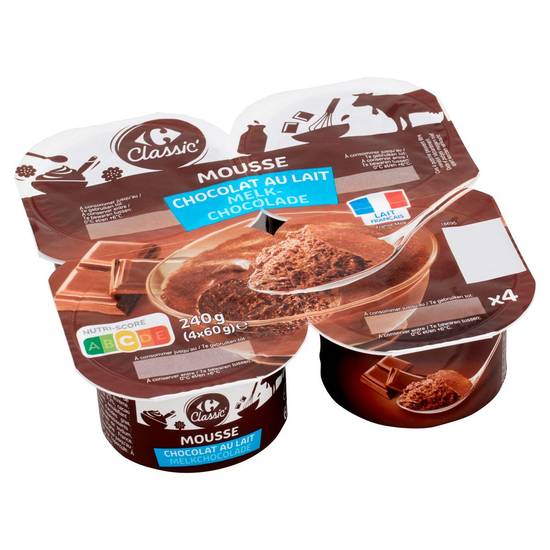 Carrefour Classic' Mousse Melk Chocolade 4 x 60 g