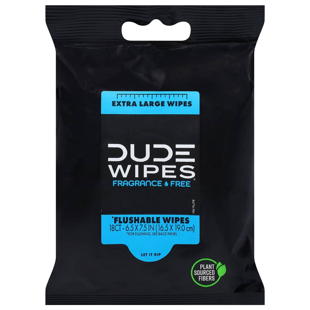 DUDE Wipes Unscented Fragrance Free Flushable Wipes, Extra Large (18 ct)