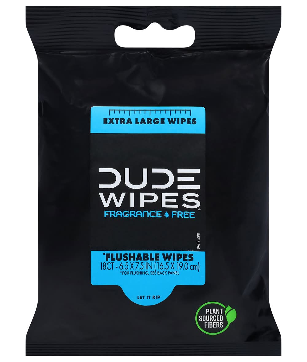DUDE Wipes Unscented Flushable Wipes, Extra Large (18 ct)