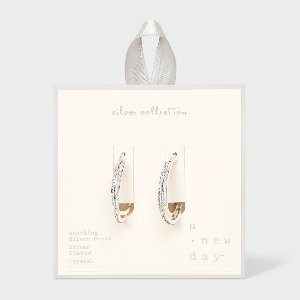Sterling Silver Posts With Silver Plated Crystal Click Top Hoop Earrings - A New Day™ Silver: Nickel-Free Metal, Statement Design