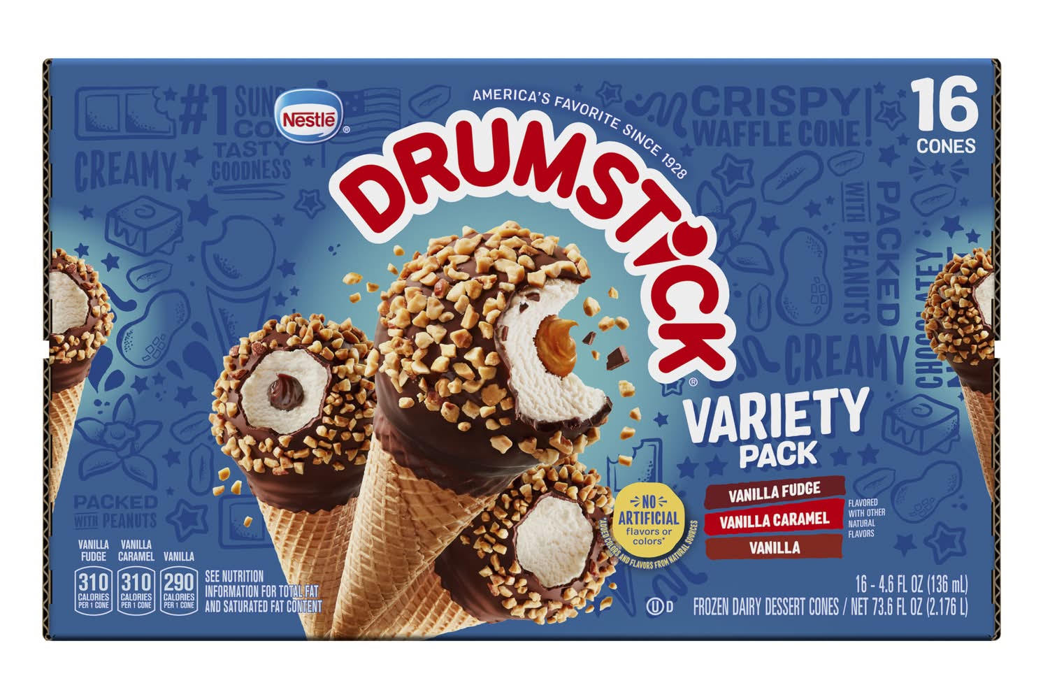 Drumstick Original Sundae Cone Variety pack, Assorted (16 x 4.6 fl oz)