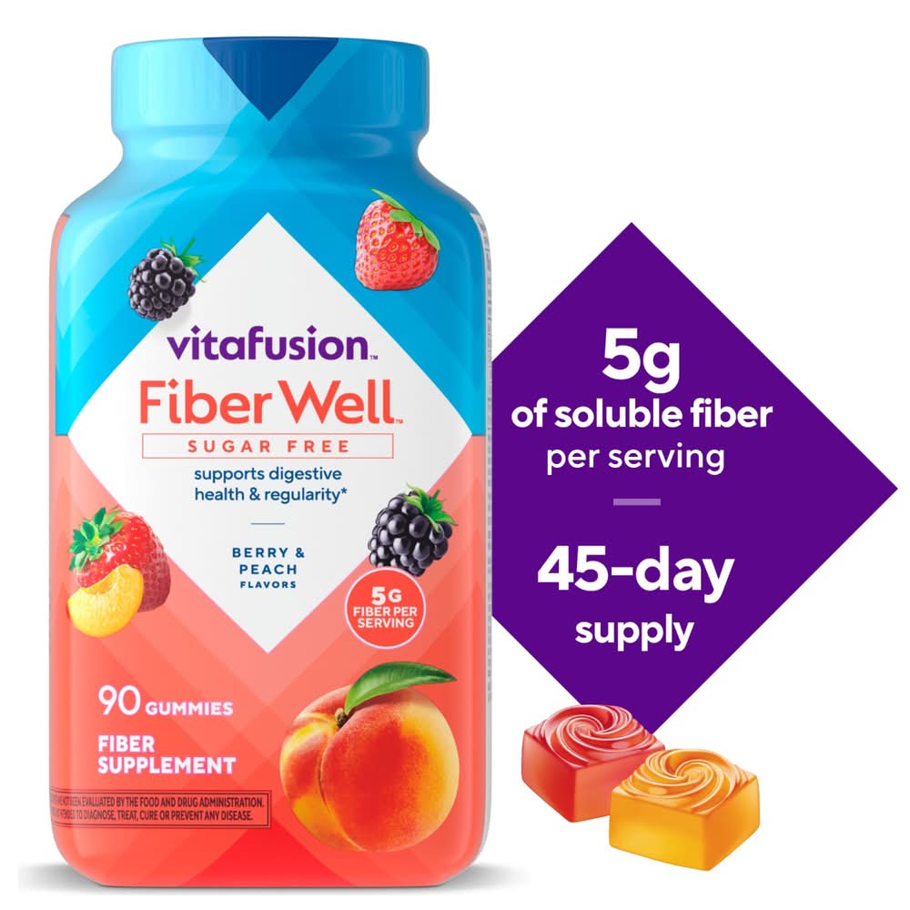 Vitafusion Fiber Well Sugar Free Gummies, Berry Peach (1 lbs, 90 ct)