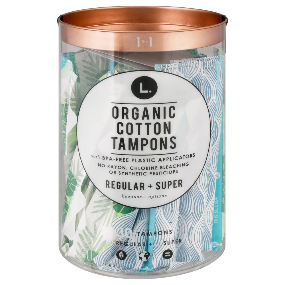 L. Regular + Super Organic Cotton Tampons (8 oz, 30 ct)