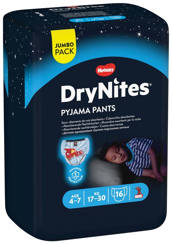 Huggies - Dry nites sous-vêtements de nuit 4-7 ans 17-30 kg (16 pièces)