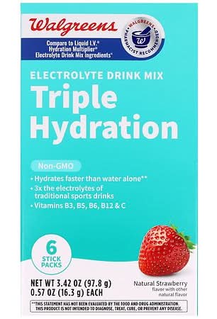 Walgreens Electrolyte Drink Mix Triple Hydration, Strawberry (3.42 oz, 6 ct)