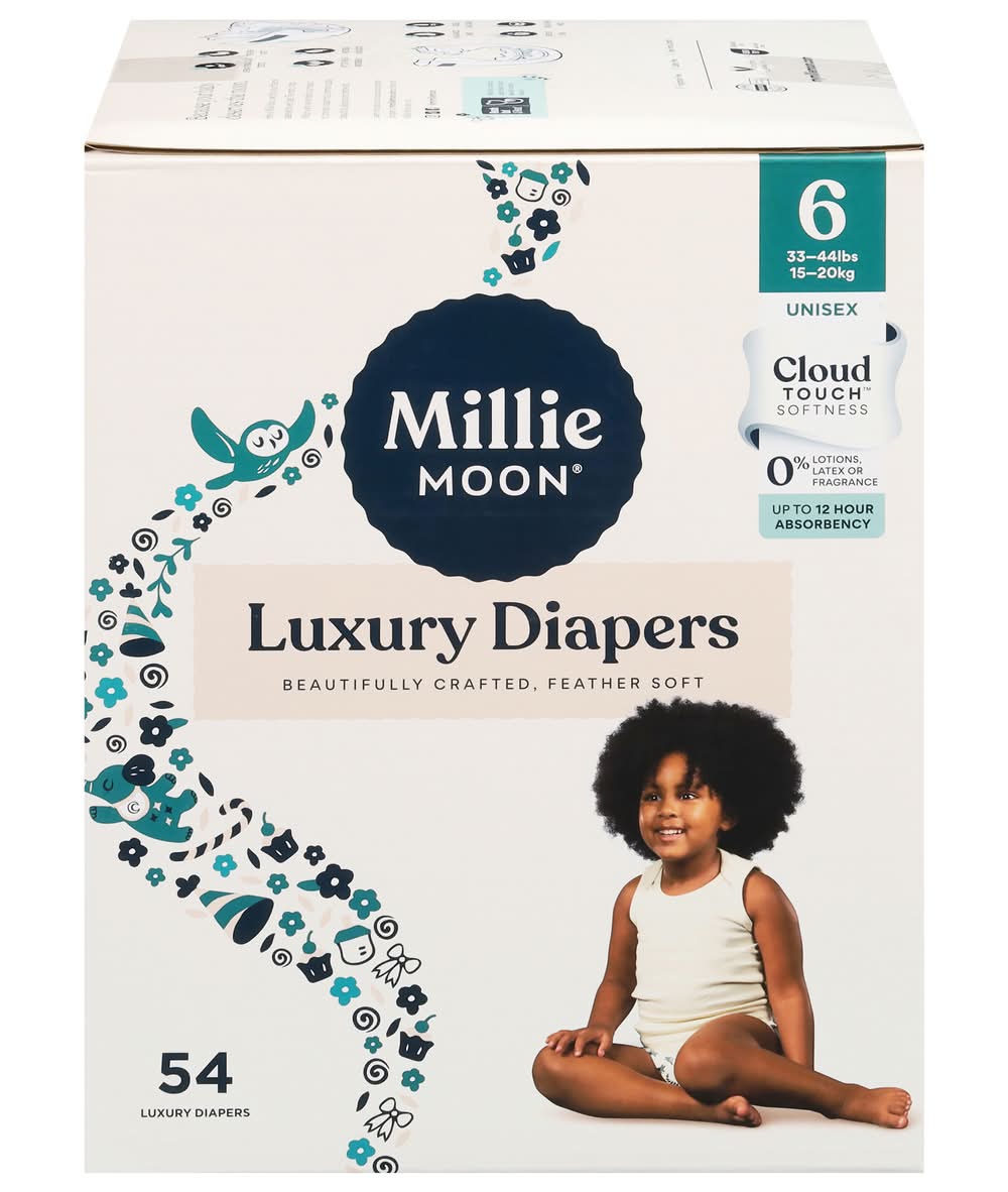 Millie Moon Cloud Touch Softness Luxury Disposable Diapers, Unisex, Stage 6 (54 ct)