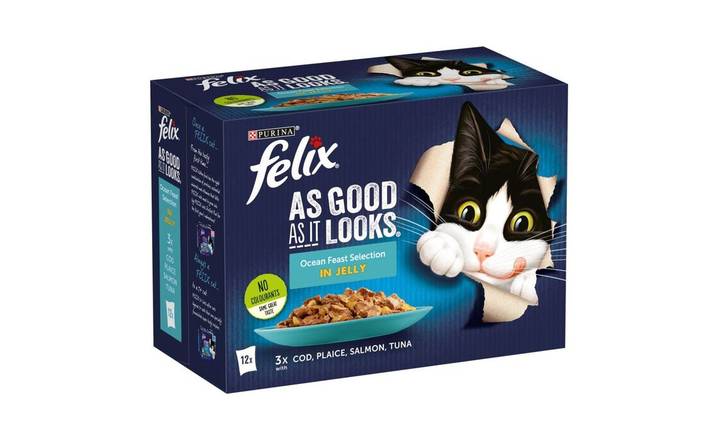 Felix As Good As It Looks Adult Cat Food Ocean Feasts in Jelly 12 pack 100g (363497)