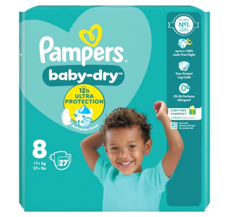 Pampers 8, Baby-Dry Nappies (27 pack)