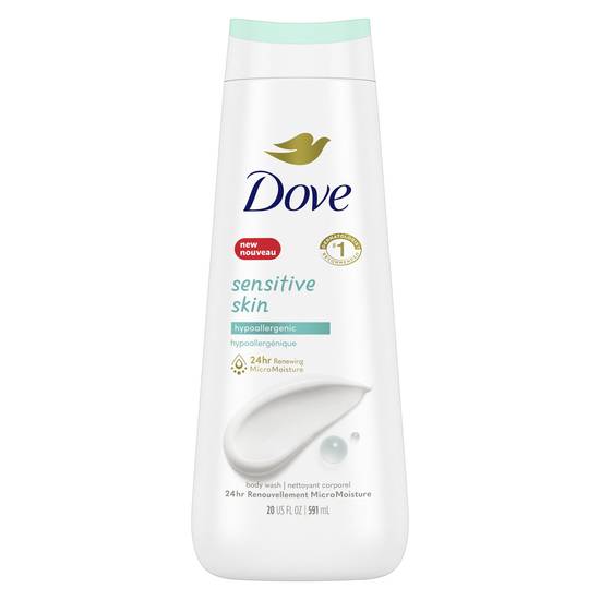 Dove Sensitive Skin Body Wash For Softer and Smoother Skin Hypoallergenic and Sulfate Free, 20 OZ