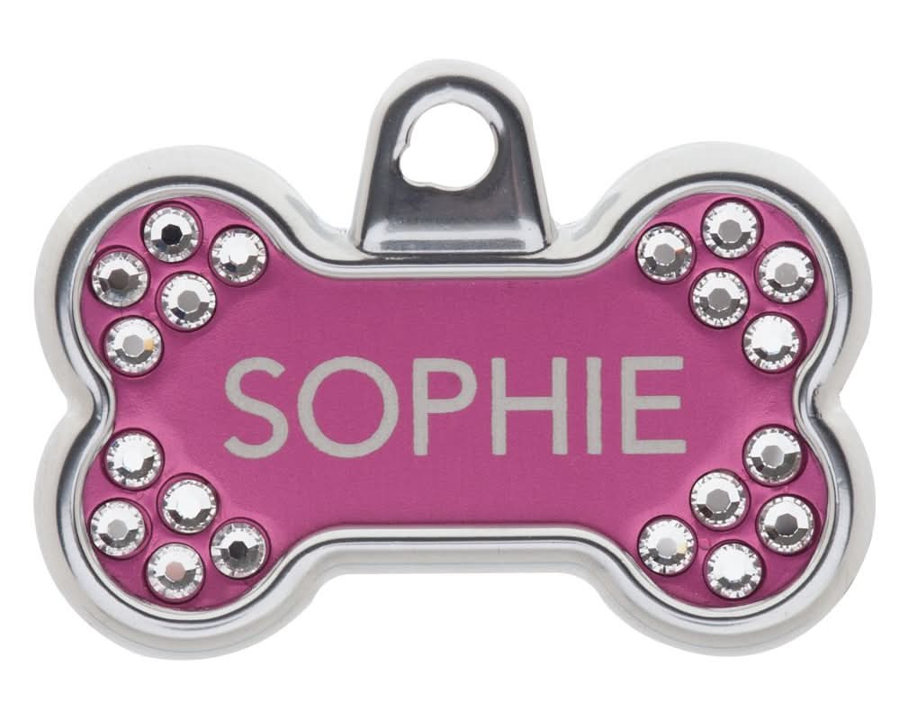 TagWorks® Bone Shaped Dog Tag, Custom Pet Tag, Personalized Tag, Blingz Collection, Multiple Colors (Color: Pink, Size: Small)