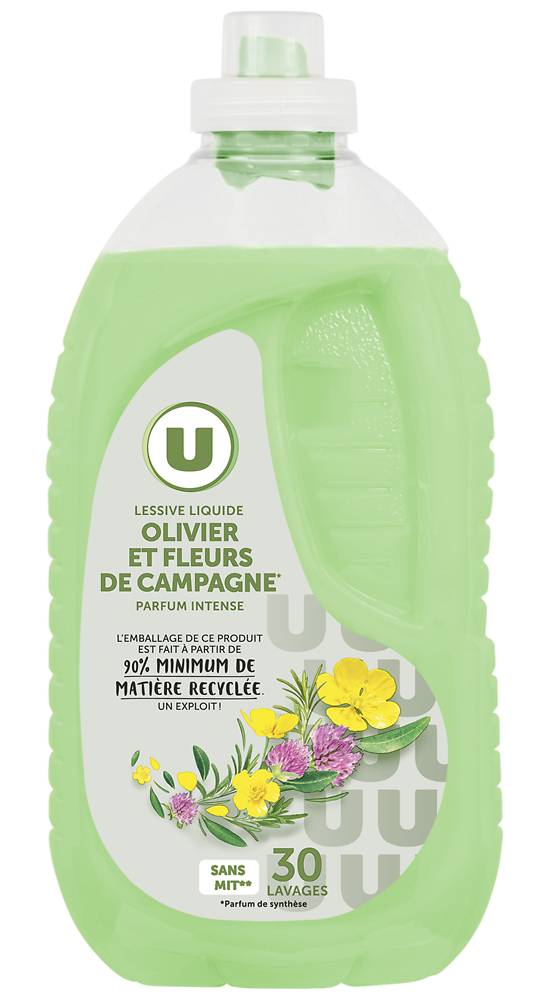 Les Produits U - Lessive liquide 30 lavages, olivier - fleurs de campagne (1L)