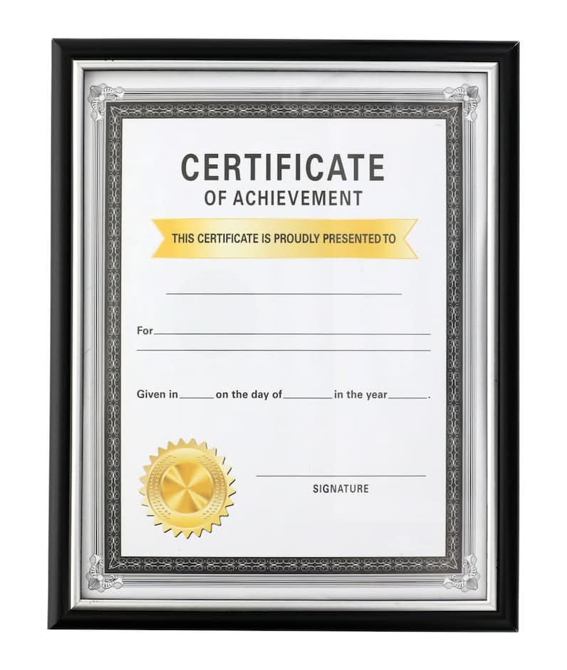 Plastic Document Frames With Silver Accent, 8.5x11 in, Black