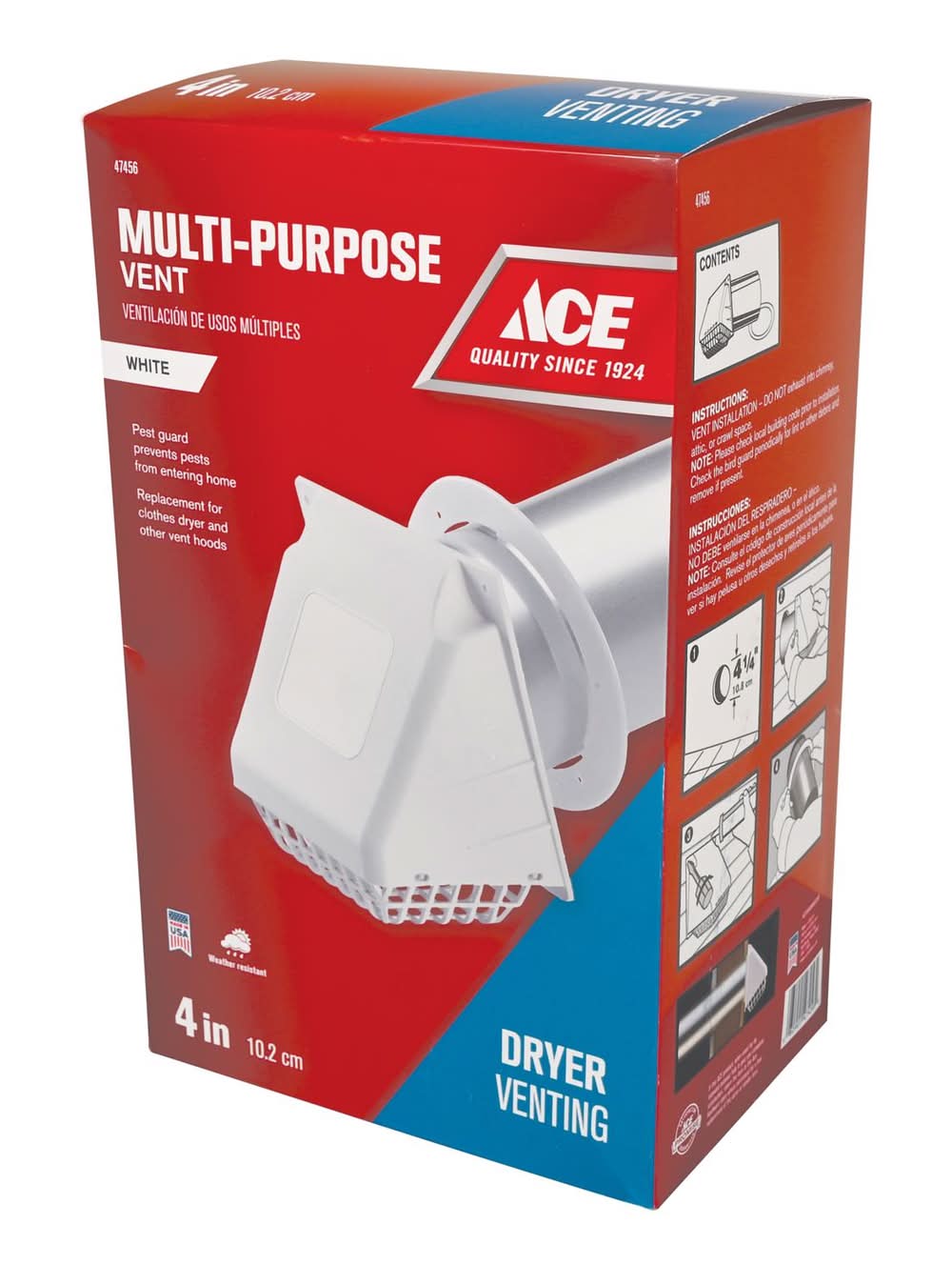 ACE 4 In. W X 6 In. L White Plastic Dryer Vent Hood