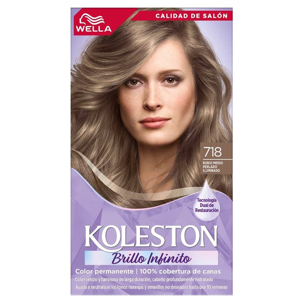 Wella tinte koleston rubio medio perlado iluminado 718 (1 pieza)