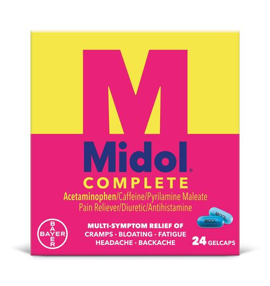Midol Complete Menstrual Pain Relief Gelcaps with Acetaminophen for Menstrual Symptom Relief - 24 Count