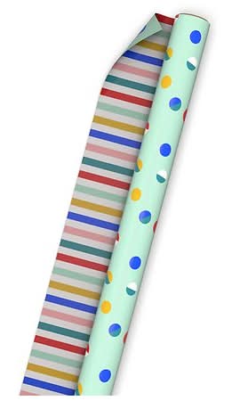 Hallmark Rainbow Stripes and Polka Dots Reversible Wrapping Paper Roll, 240 in (2 ct)