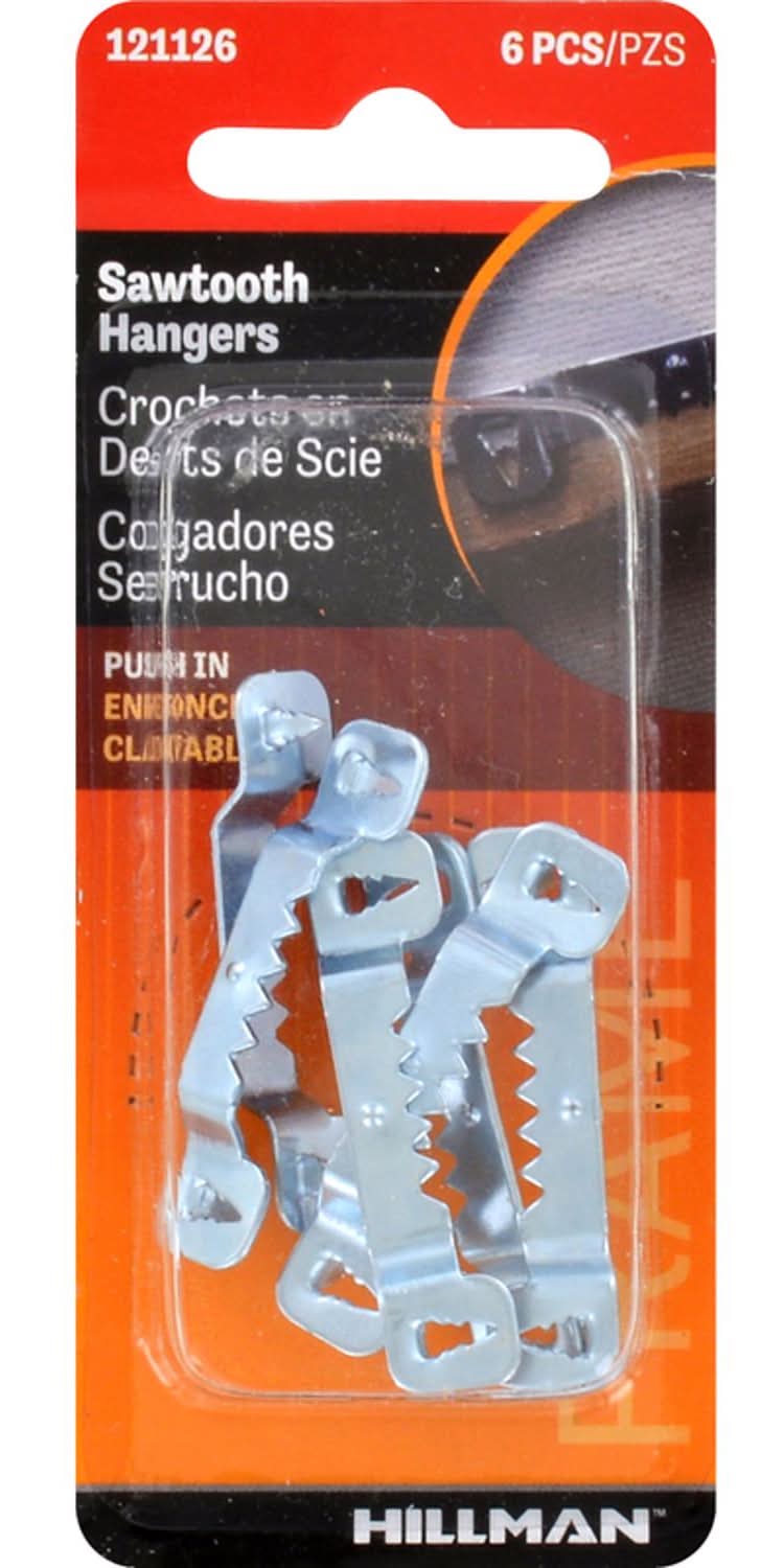 Hillman Steel Zinc Silver Push Pin Sawtooth Hanger 6 Pk