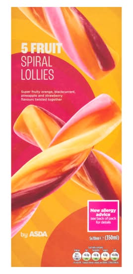 ASDA Assorted, Fruit Spiral Lollies (5 pack)