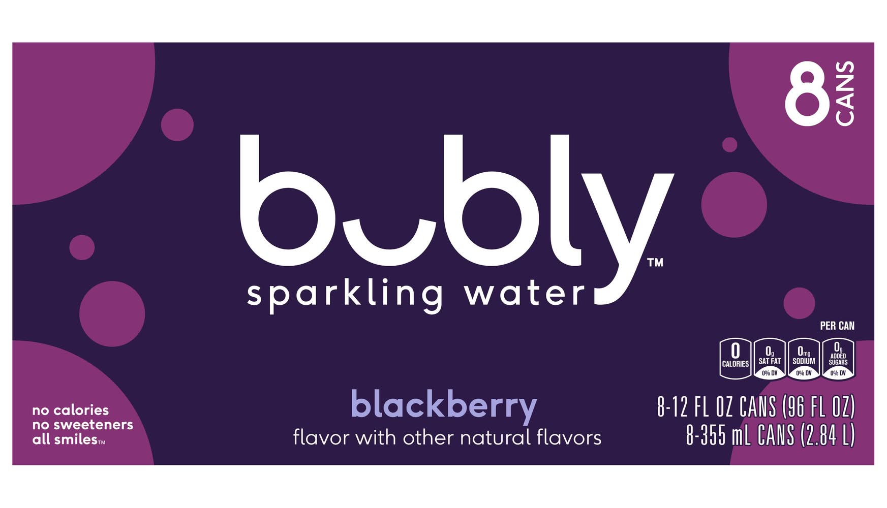 bubly Sparkling Water, Blackberry (8 x 12 fl oz)