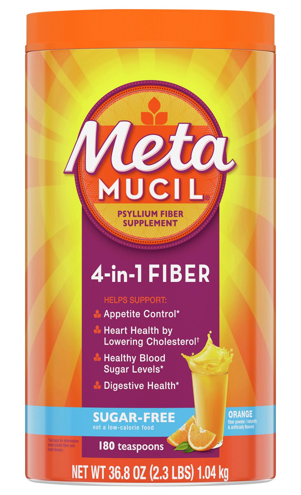Metamucil Psyllium Fiber Supplement Sugar Free Powder, Orange (2.3 lbs)