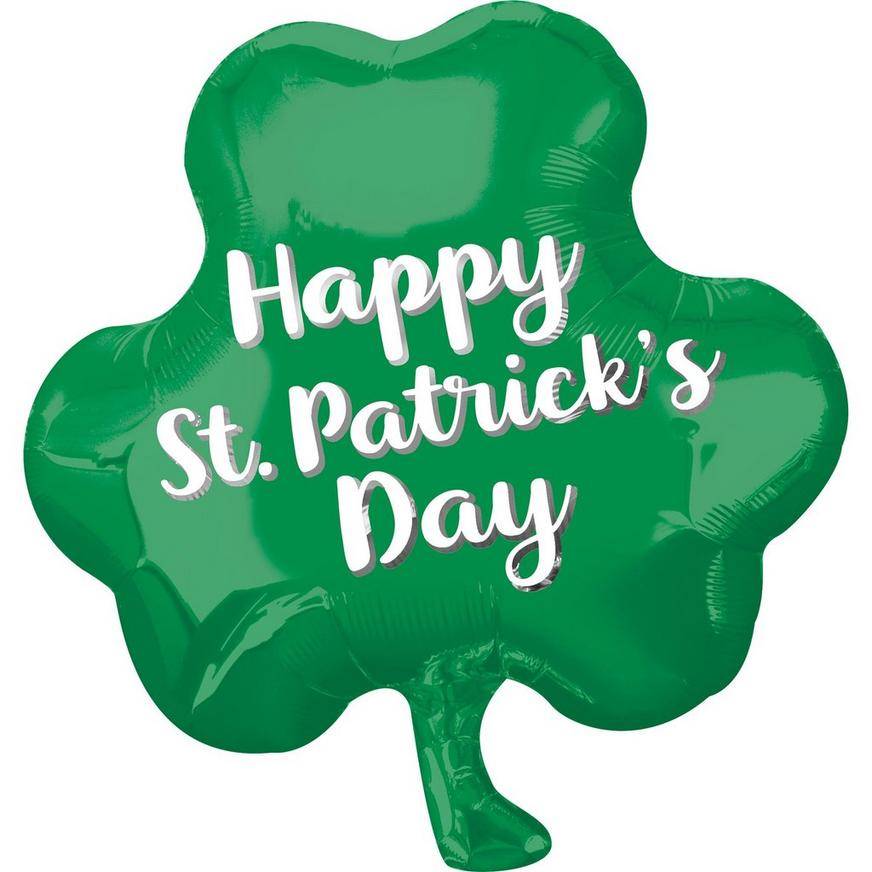 Uninflated Green Happy St. Patrick's Day Shamrock Foil Balloon, 17in x 18in