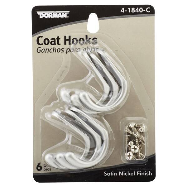 Dorman Six Coat Hooks Satin Nickel Finish (6 ct)
