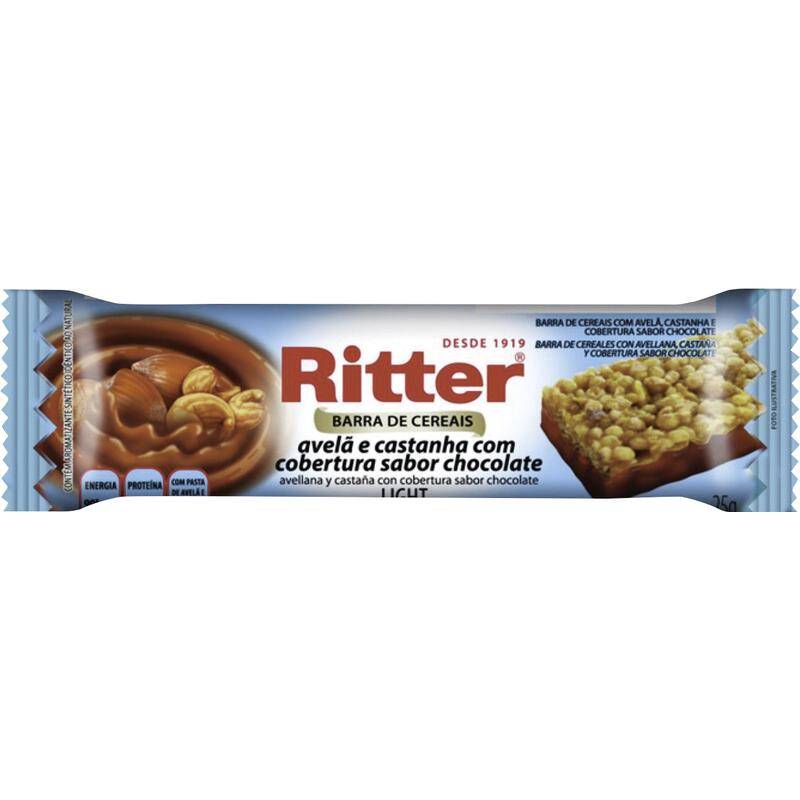 Ritter barra de cereal avelã e castanha com cobertura (chocolate)