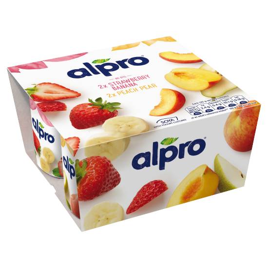Alpro No Bits Strawberry-Banana & Peach-Pear Yoghurt Alternative (4 ct)