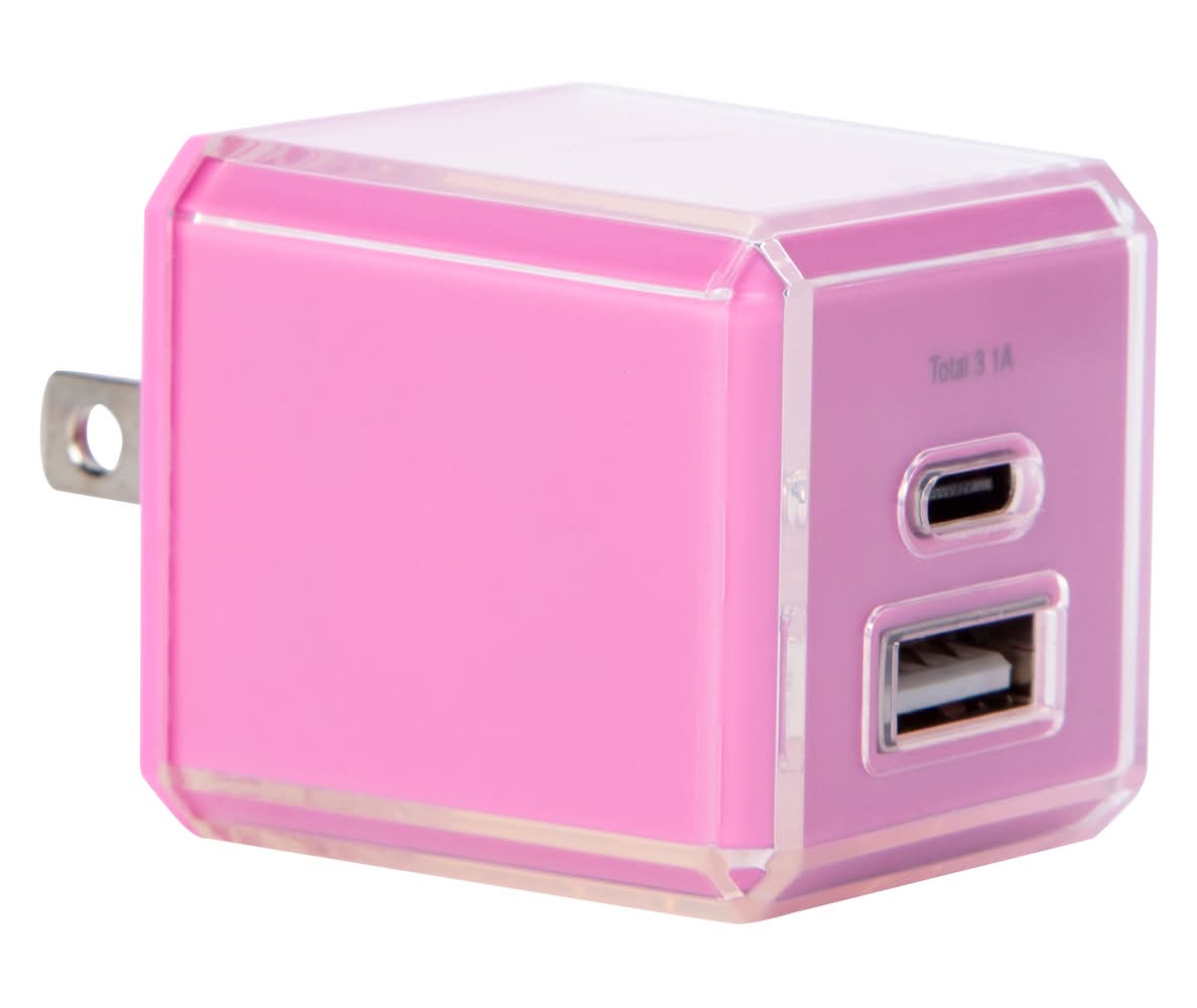 USB-A & USB-C Dual Wall Charger 3.1 Amp Pink