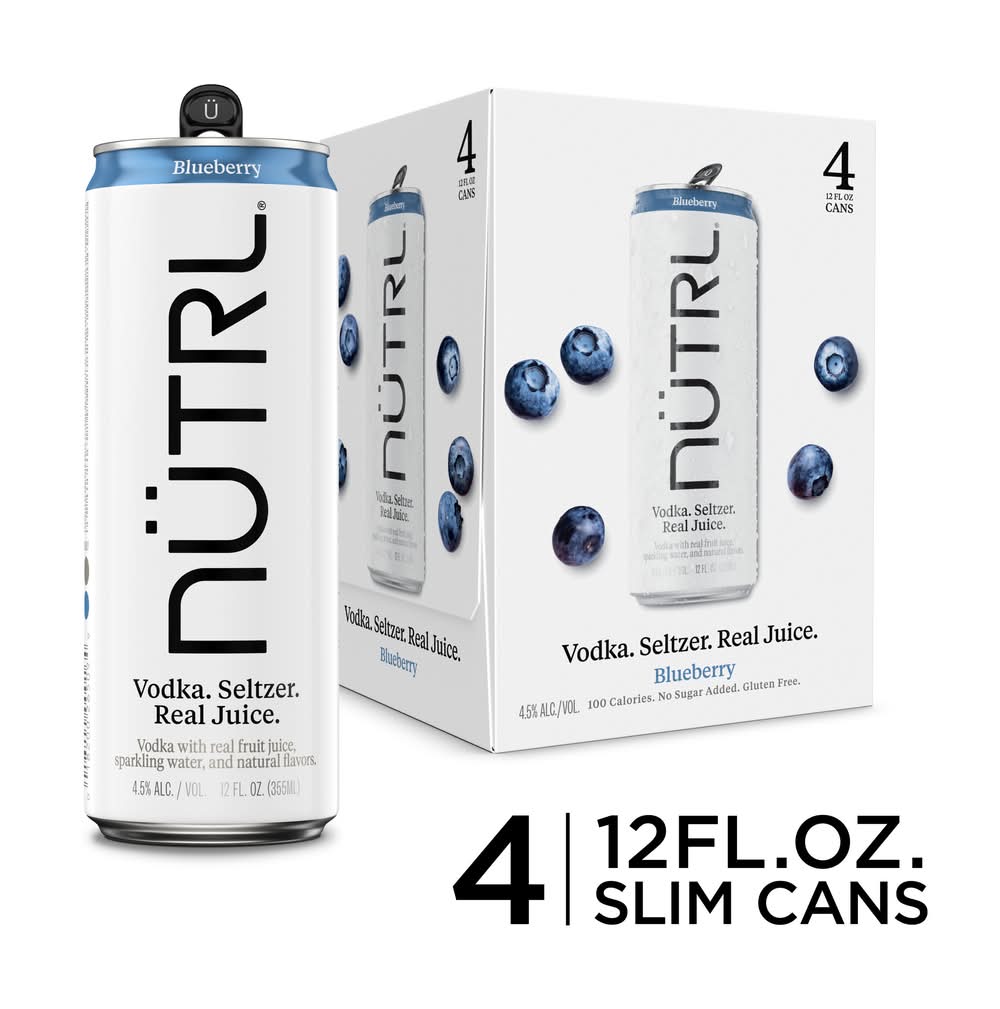 NÜTRL Vodka Seltzer, Blueberry (4 x 12 fl oz)