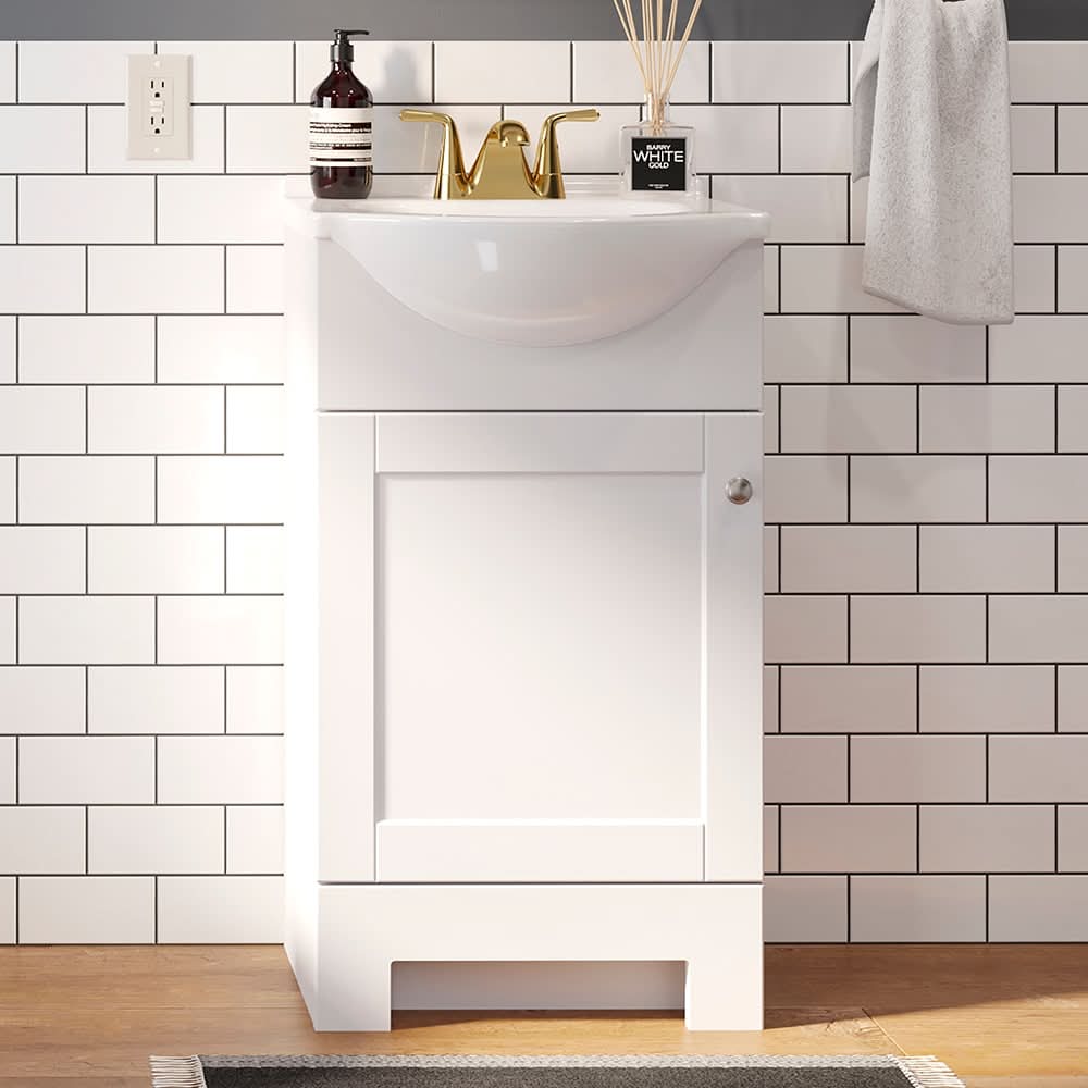 Project Source Euro 18-in True White Single Sink Bathroom Vanity with White Cultured Marble Top (Fully Assembled)