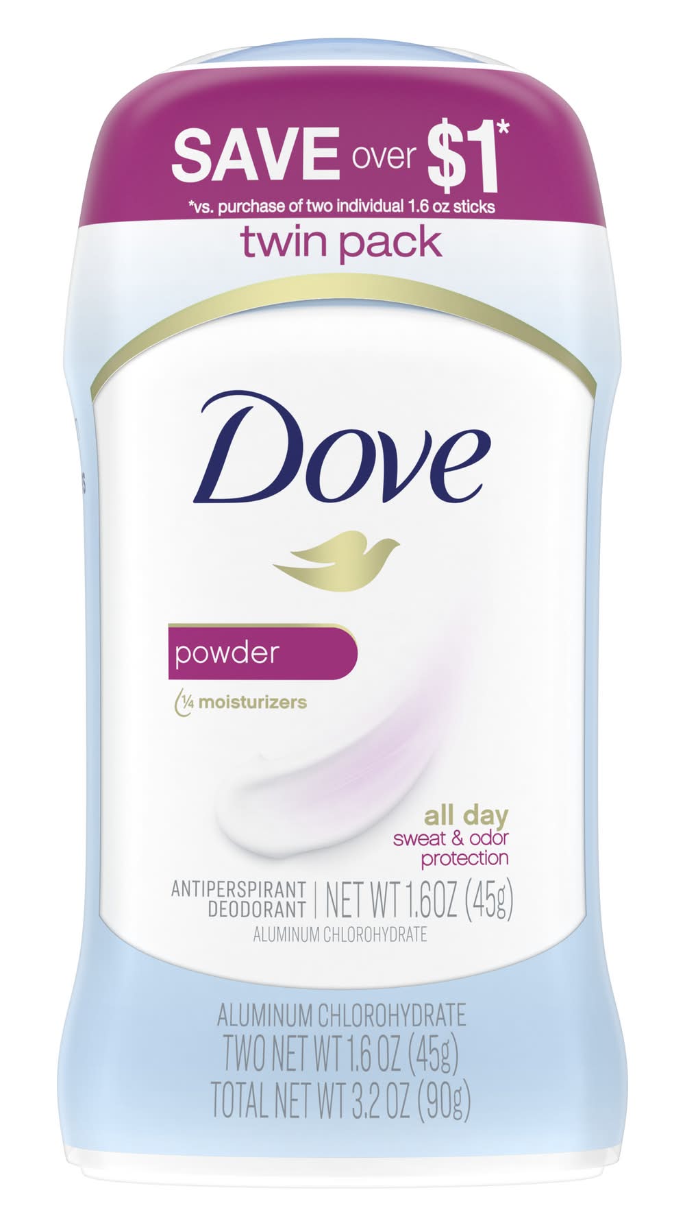 Dove Powder Scent Solid Antiperspirant Deodorant (3.2 oz, 2 ct)