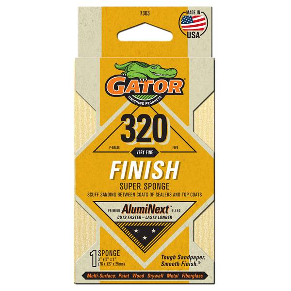 Gator 3-Inch x 5-Inch x 1-Inch Premium Multi-Surface Sanding Super Sponge - 7303, 1 Pack, 320 Grit