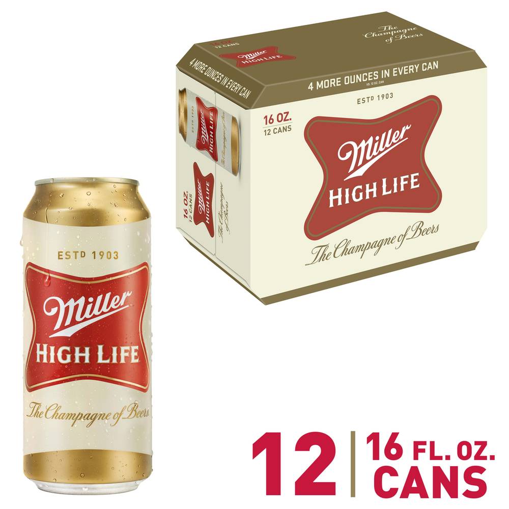 Miller High Life American Lager Beer (12 x 16 oz)